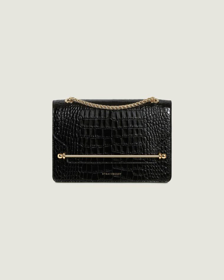 Women Strathberry East/West Croc-Embossed Leather Black Embossed Edit Bags - Image 3