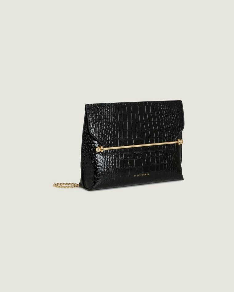 Women Stylist Croc-Embossed Leather Black Strathberry Evening Bags - Image 2