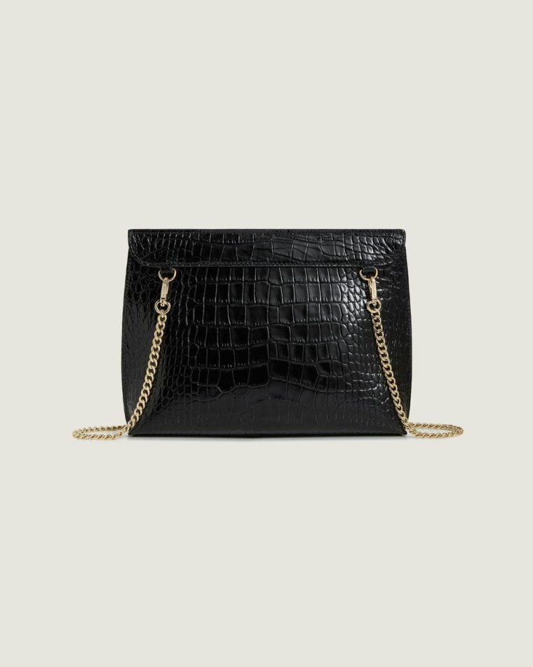 Women Stylist Croc-Embossed Leather Black Strathberry Evening Bags - Image 4
