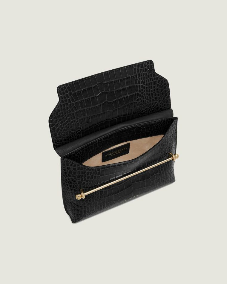 Women Stylist Croc-Embossed Leather Black Strathberry Evening Bags - Image 5