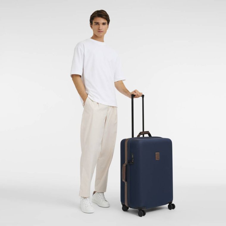 Women Suitcases Blue Longchamp Boxford L Suitcase Blue - Recycled Canvas