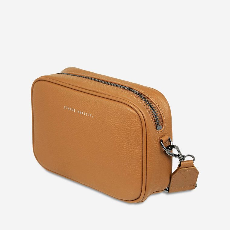 Women Tan Plunder Bag With Webbed Strap - Tan Status Anxiety Crossbody - Image 4
