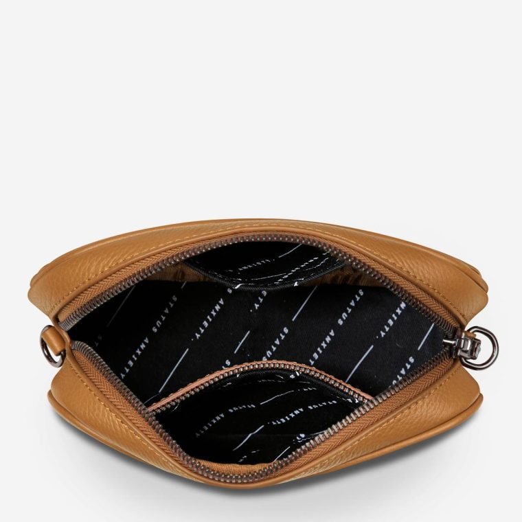 Women Tan Plunder Bag With Webbed Strap - Tan Status Anxiety Crossbody - Image 5