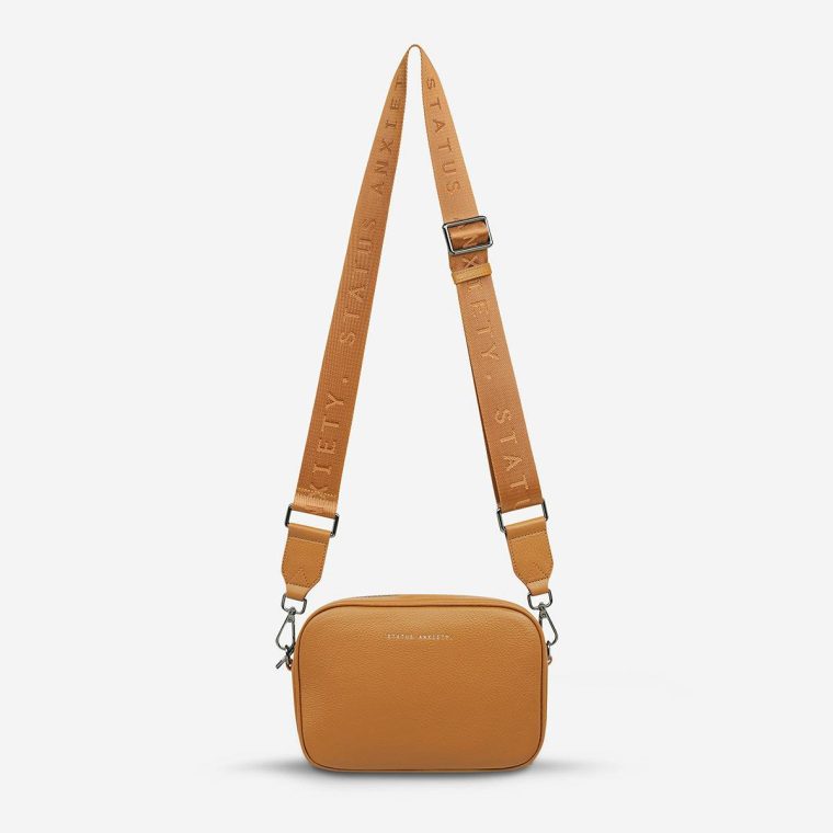 Women Tan Plunder Bag With Webbed Strap - Tan Status Anxiety Crossbody
