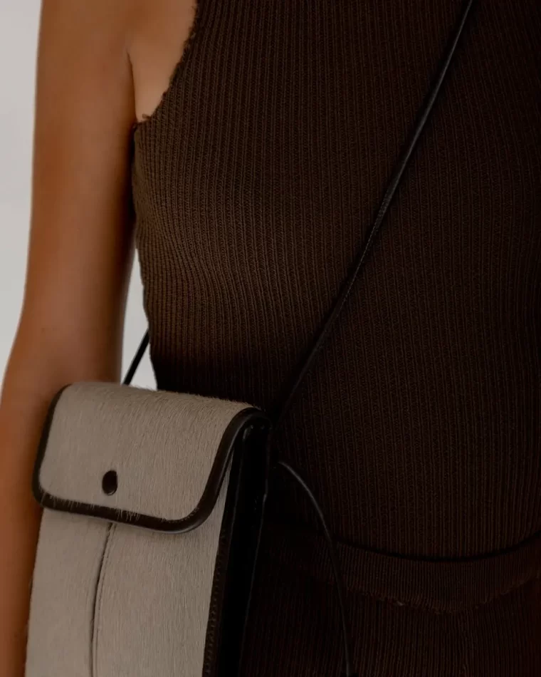 Women Terra Calf Hair - Square-Flat Crossbody Bag Hereu Crossbody Bags Taupe Dark Brown - Image 5