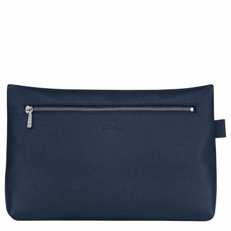 Women Toiletry Bags Le Foulonné Toiletry Case Navy - Leather Navy Longchamp - Image 3