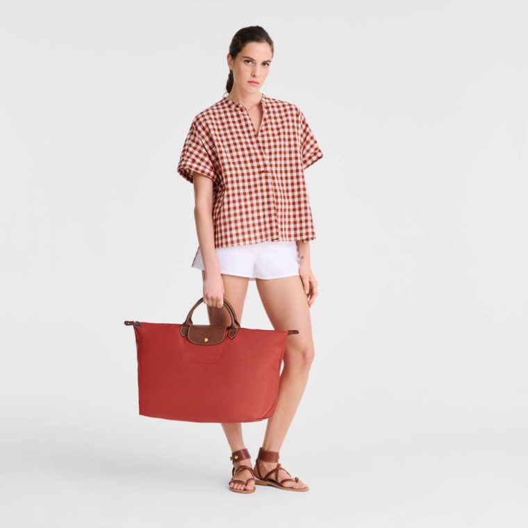 Women Travel Bags Longchamp Tomato Le Pliage Original L Travel Bag Tomato - Recycled Canvas