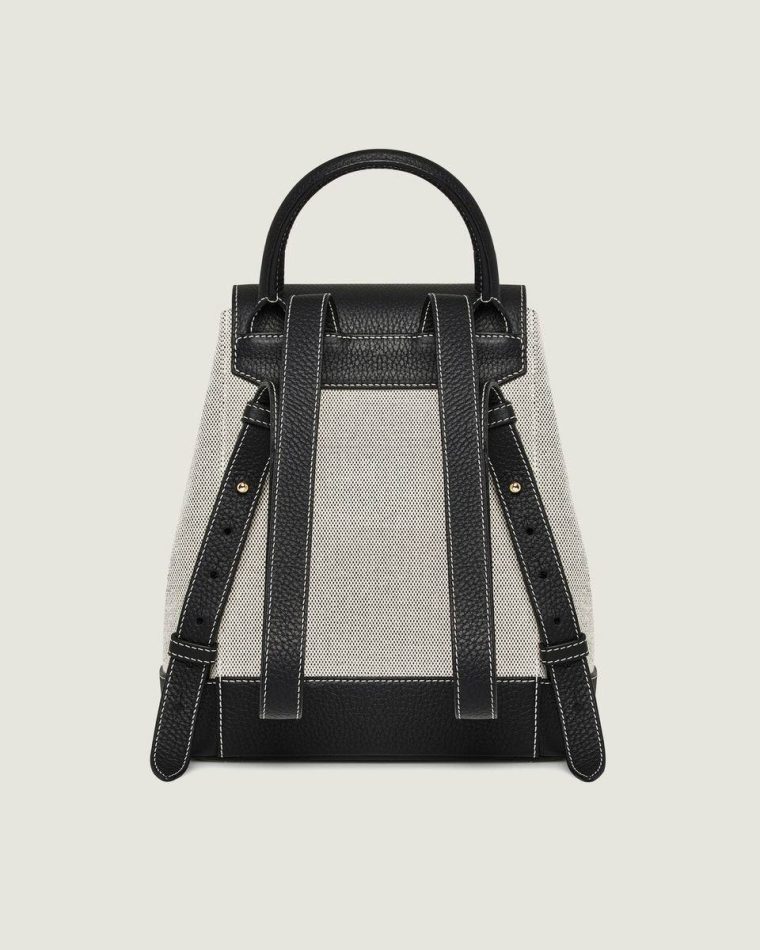 Women Travel Bags Strathberry Osette Backpack Black/Cream Canvas - Image 4