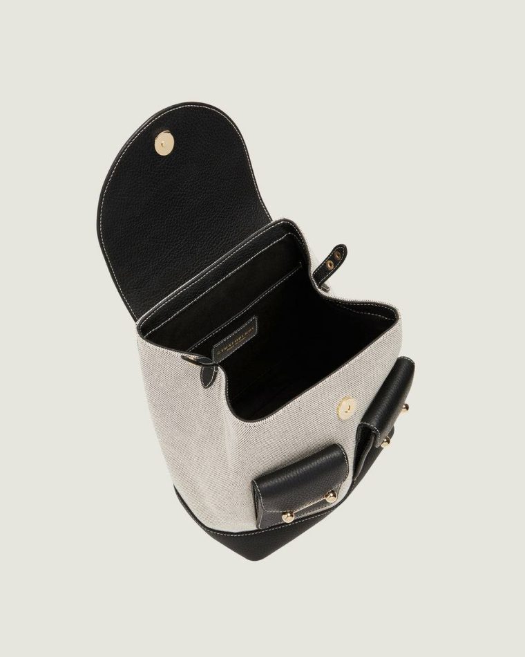 Women Travel Bags Strathberry Osette Backpack Black/Cream Canvas - Image 5