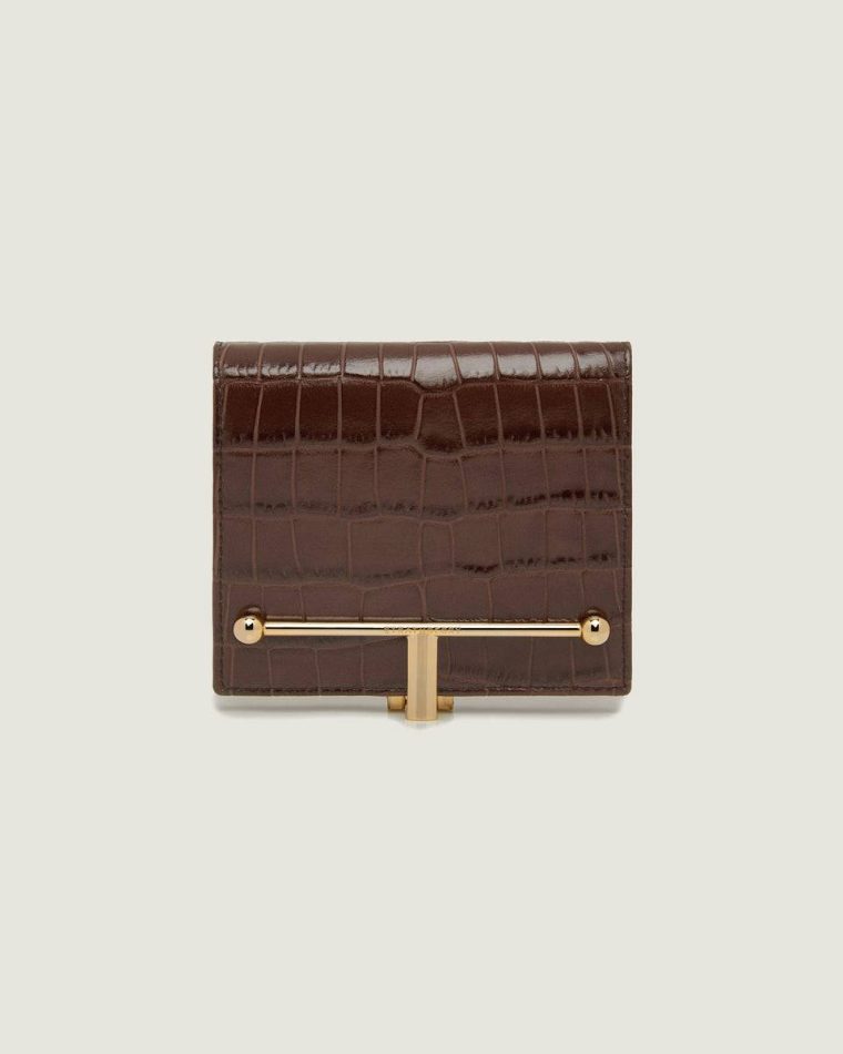 Women Wallets Melville Street Wallet Croc Embossed Leather Chocolate Strathberry - Image 2