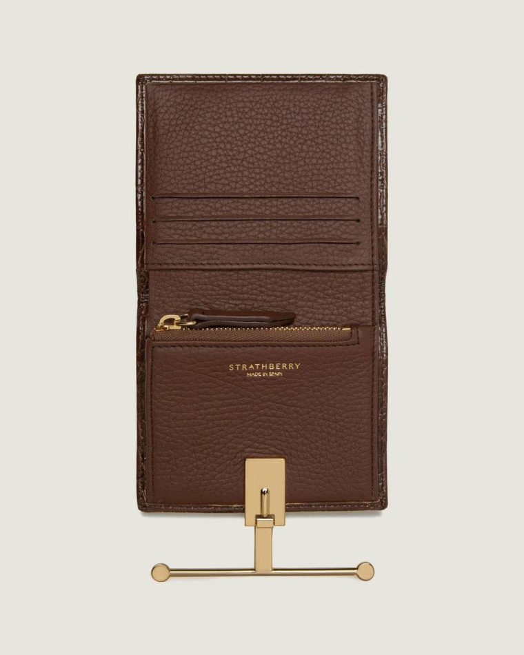 Women Wallets Melville Street Wallet Croc Embossed Leather Chocolate Strathberry